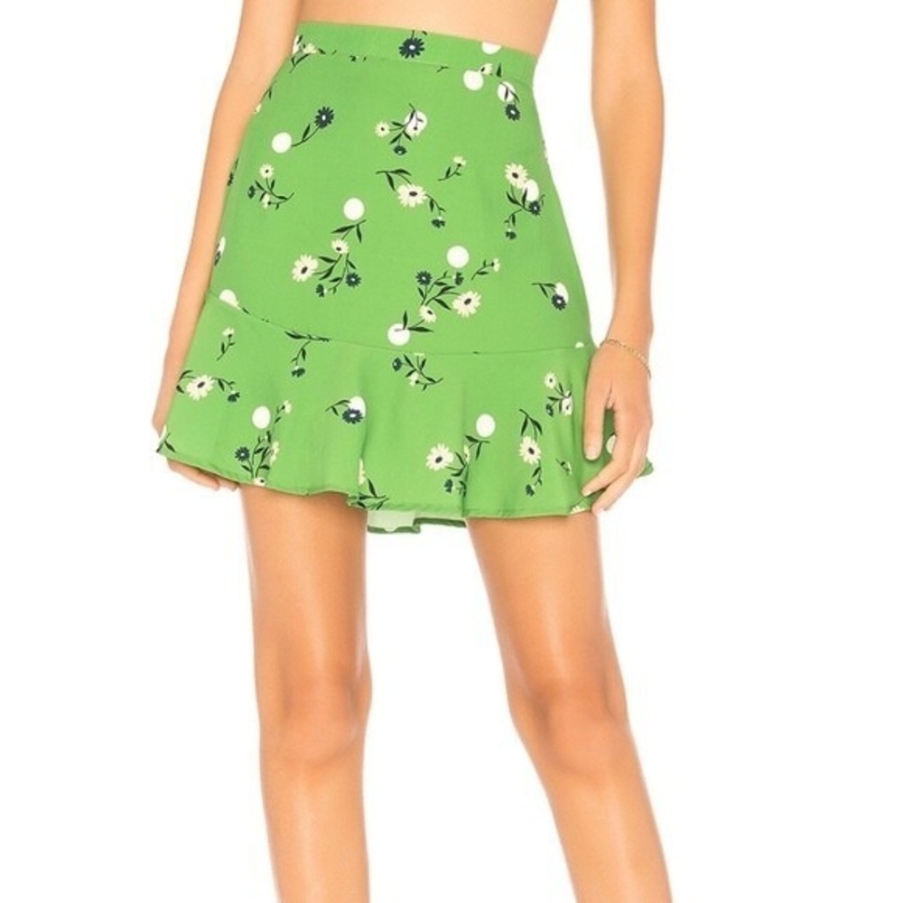 Clayton Skirt Womens S Green Floral Ruffle Hem Mini Skirt‎ High Waisted Summer